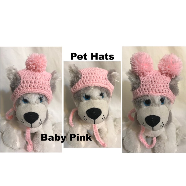 Dog Hat, Small Medium Plus More Sizes, Crochet Dog Hat, Knitted Dog Hat, PomPom Dog Hat, 3 Styles, Color Baby Pink Dog Hat