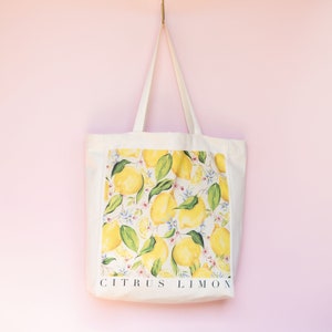 Citrus Limon Tote bag| Large Shopping Bag| 100% Cotton Gusseted Tote with A5 Size Inner Pocket