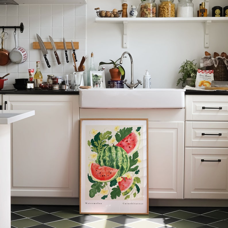 Watermelon Art Print styled in kitchen space