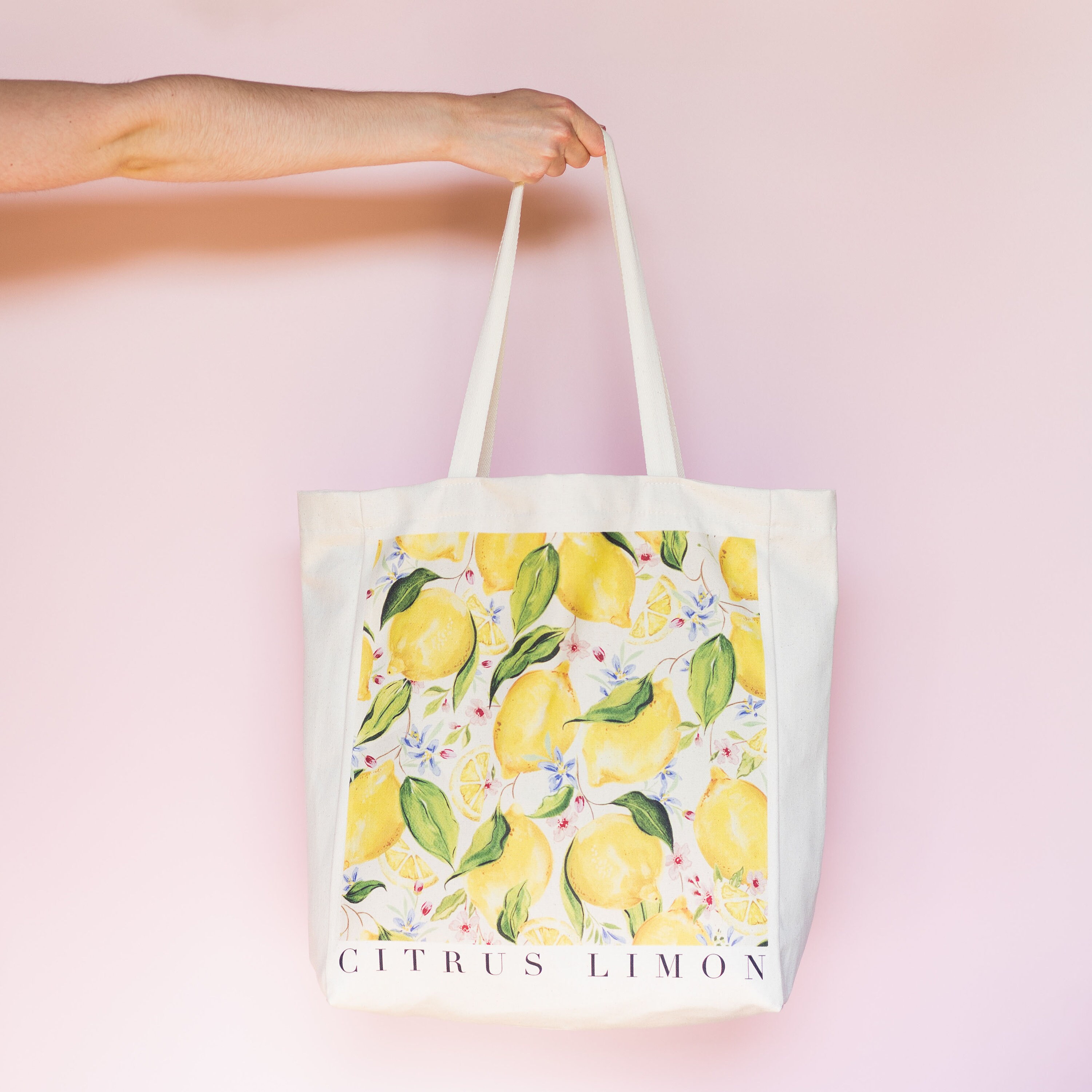 Yellow Lemon Beach Bag, Watercolor Lemon Large Tote Bag