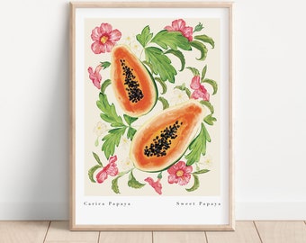 Sweet Papaya Art Print- Tropical Fruit Wall Art- Kitchen Fruit Prints-Papaya Print- Food Poster