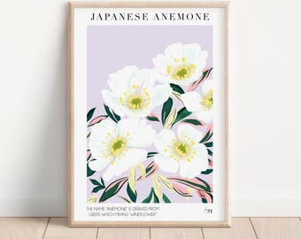 Japanese Anemone Flower Art Print- Abstract Pastel lilac floral print A3,A4