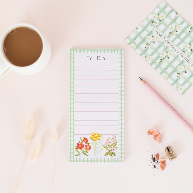 TO DO LIST Notepad floral notepad wildflower notepad-floral gifts-gingham notepad Uni Stationery image 4