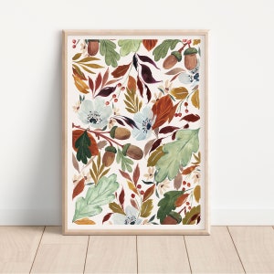 Herbstliche Wald Eichel, Floral Art Print-Herbst Botanische Wand Dekor-Wald Natur Illustration|Größen A4, A3 für Cottagecore & Herbstliebhaber