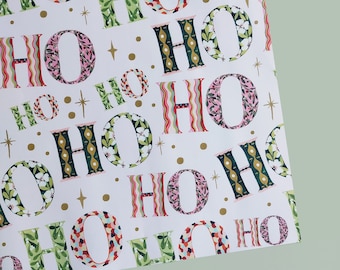 HO HO HO Christmas Gift Wrap- Festive wrapping paper- Sheet of Christmas gift wrap