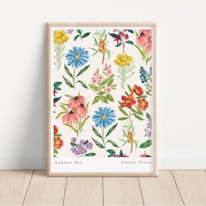 Summer Day Art Print- Floral Art Print- Mixed Wildflower print- Living room Decor- botanical artwork-maximalist flower poster A3, A4