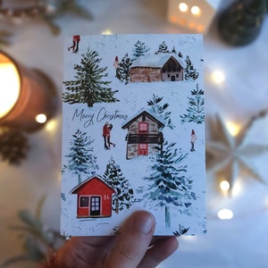 winter ski chalet christmas card