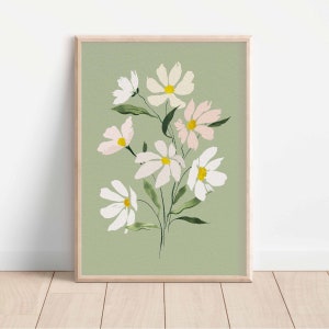 Daisy Art Print- Floral Home Decor- Scandinavian Floral Print- Daisy print- Art print- Autumn print- Neutral Print -sage green A3,A4