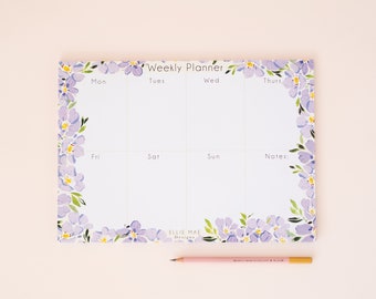 Lilac Blooms weekly planner- floral planner- wildflower notepad-floral gifts- Back to school stationery - Organisation-desk pad