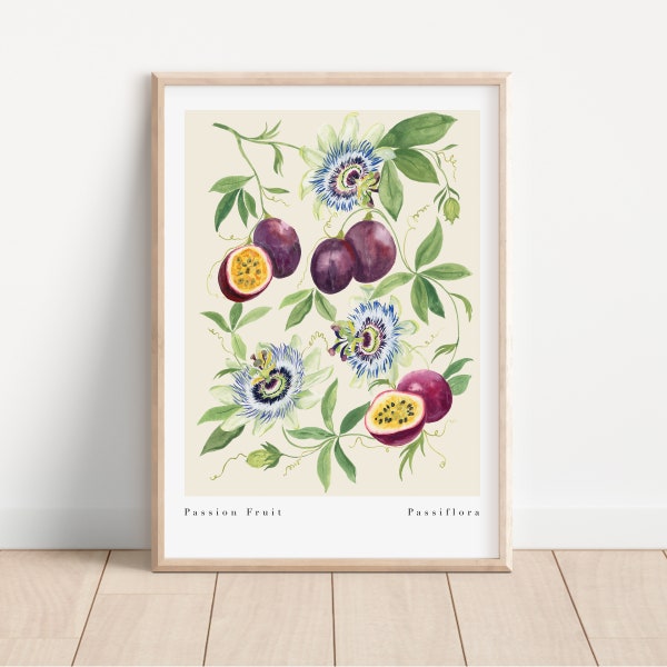 Passionsfrucht Art Print - Obst Wand Kunst- Küchen Dekor- Sommer Früchte- Botanischer Druck A3, A4