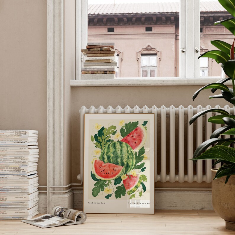 Watermelon Art Print - Fruit Wall Art Print- Kitchen Decor- Watermelon Summer Poster- Botanical Print A3, A4