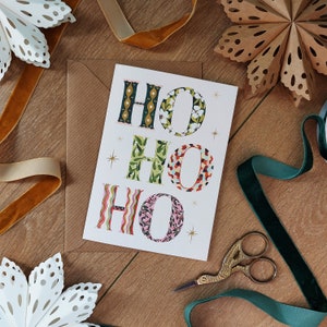 HO HO HO Christmas Card- Xmas Card-Festive Holiday Greeting Card- Pack of Christmas Cards