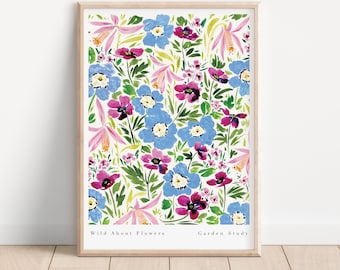 Wild About Flowers Art Print- Floral Art Print- Floral gallery wall - Wildflower print- Floral Home Decor-living room floral wall art A4