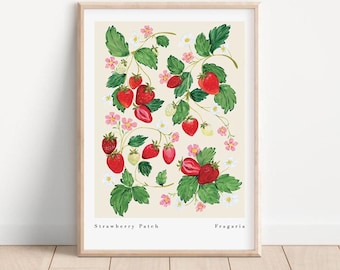 Strawberry Patch Art Print: Fruity Floral Kitchen Decor