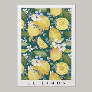 May include: A watercolor painting of lemons and flowers on a teal background. The text "EL LIM&Oacute;N" is at the bottom of the image.