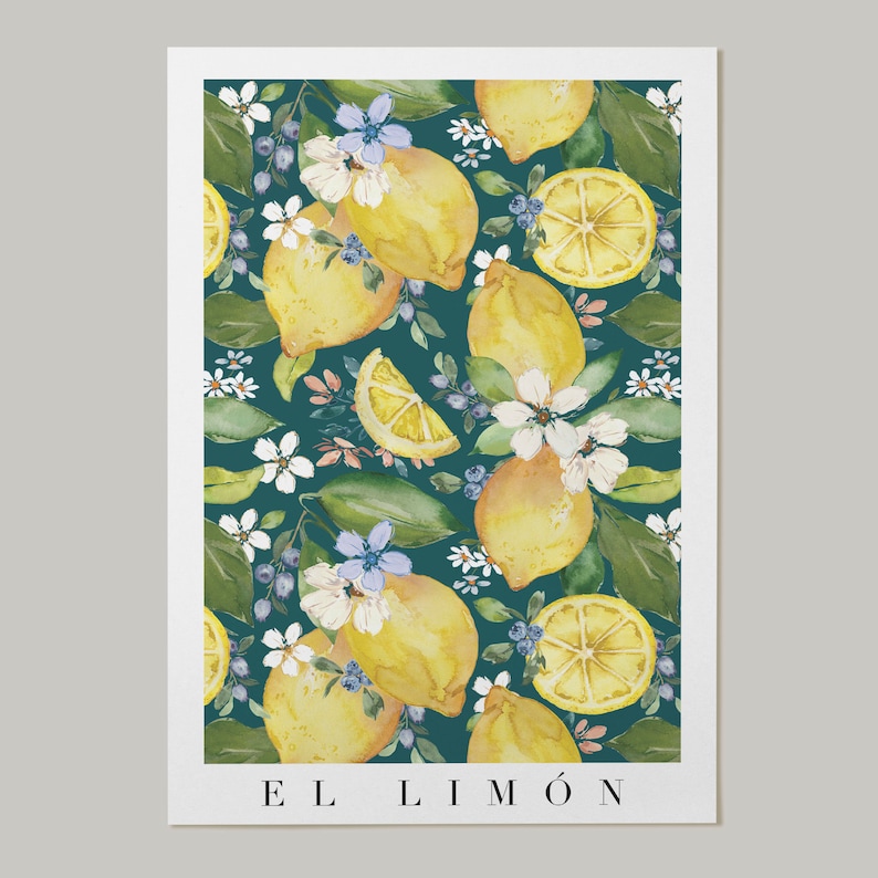 May include: A watercolor painting of lemons and flowers on a teal background. The text "EL LIM&Oacute;N" is at the bottom of the image.