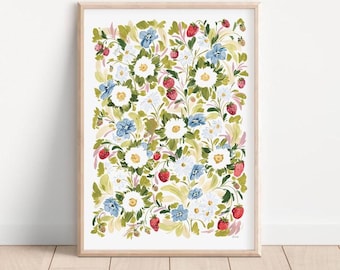 Strawberry Garden Fine Art Print: Botanical Nursery Decor