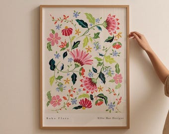 floral art✼•• Chintz Floral Art Print: Pink & Lilac Wildflowers, Whimsical Home