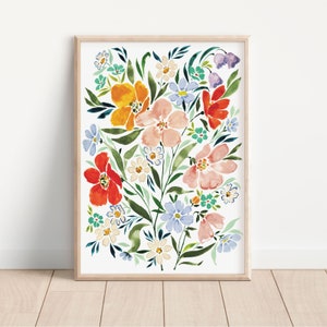Joyful Florals Art Print - Watercolour colourful floral Print - Botanical homeware- Bedroom print- Floral Gift - Wildflower Print A3,A4,A2