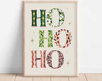 HOHOHO Art Print- Festliche Bunte Wandkunst- Weihnachtsdruck- Weihnachtsillustration-Weihnachtsdekoration A3, A4