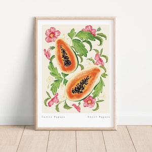 Süße Papaya Kunstdruck- Tropische Früchte Markt Wandkunst- Küche Obst Drucke-Pabaya Druck- Essen Poster A4, A3