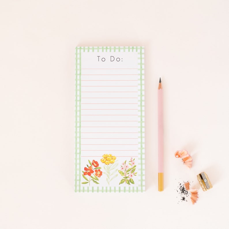 TO DO LIST Notepad floral notepad wildflower notepad-floral gifts-gingham notepad Uni Stationery image 1