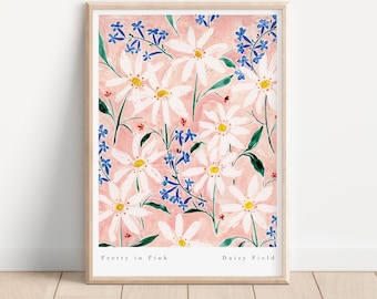 Pretty In Pink daisy flower Art Print- Pink Floral watercolour Wall Art- Girls Bedroom Prints A4 A3