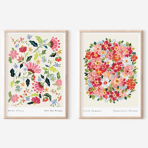 floral art✼•• Chintz Floral Art Print: Pink & Lilac Wildflowers, Whimsical Home