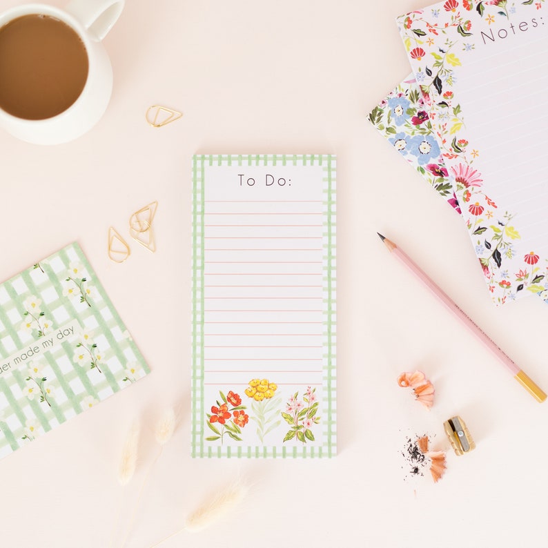 TO DO LIST Notepad floral notepad wildflower notepad-floral gifts-gingham notepad Uni Stationery image 2