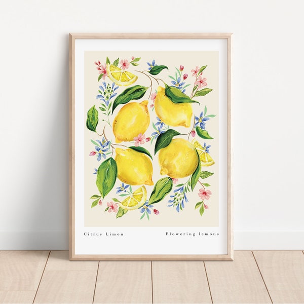 Citrus Limon Art Print- Fruit Print- Botanical fruit and flora illustration- Lemon Print-Kitchen Print-lemon wall art -A2,A3,A4