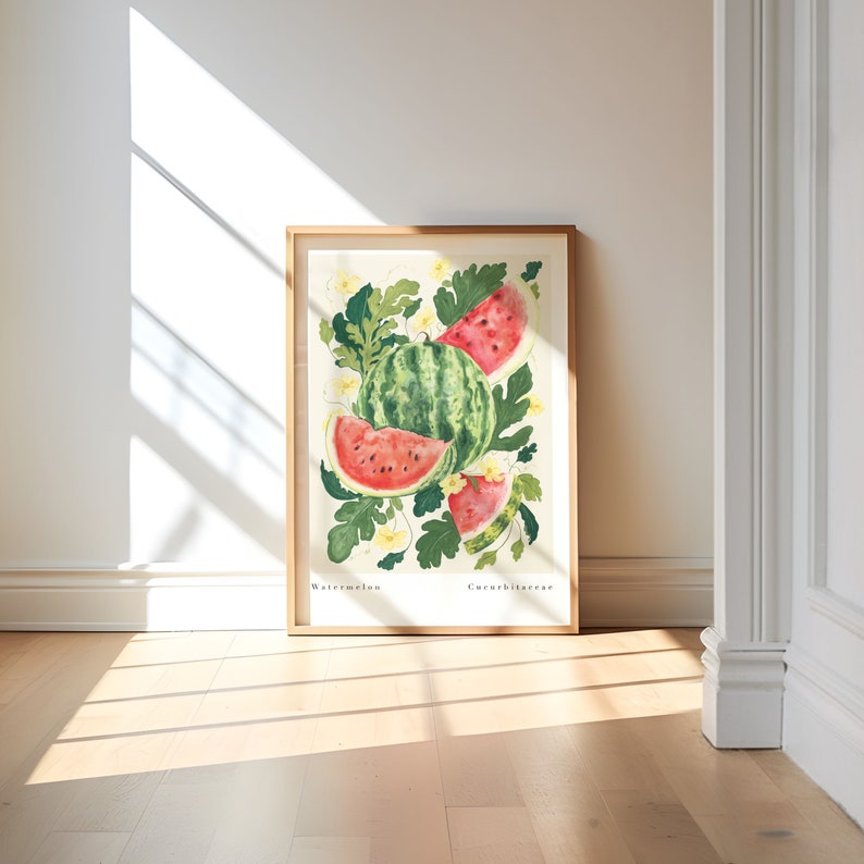 Watermelon Art Print - Fruit Wall Art Print- Kitchen Decor- Watermelon Summer Poster- Botanical Print A3, A4
