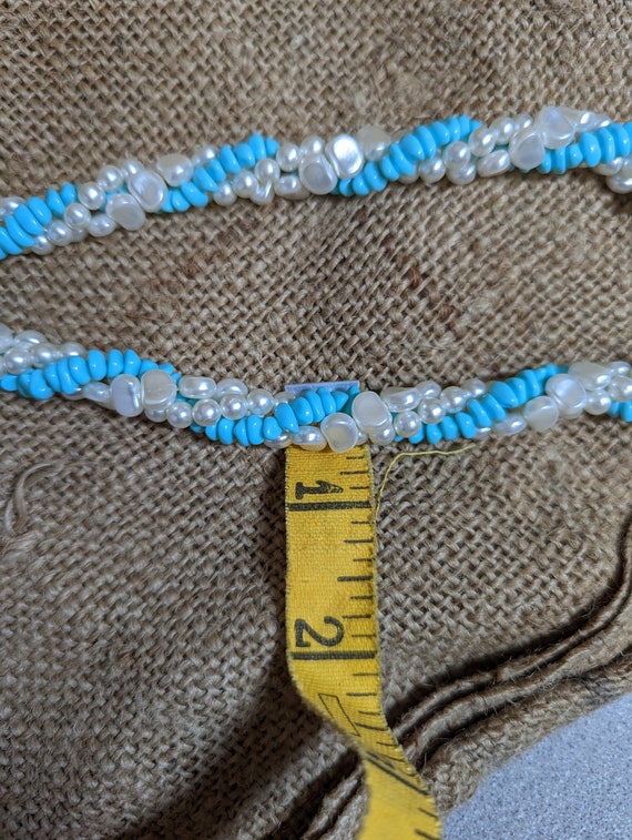 Vintage faux turquoise faux pearl bead rope twist… - image 2