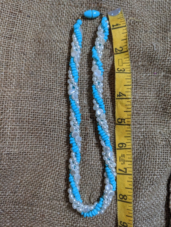 Vintage faux turquoise faux pearl bead rope twist… - image 3