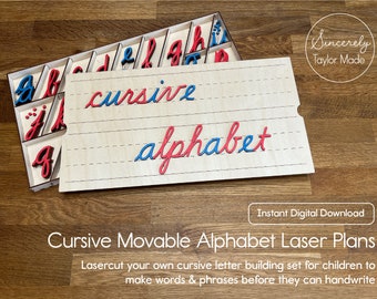Cursive Montessori Movable Alphabet Laser Cut File - Instant Digital Download