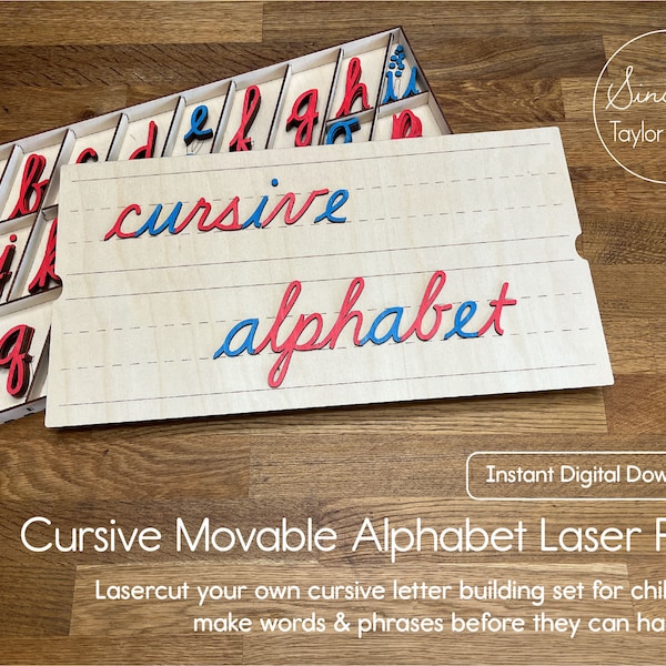 Kursive Montessori Bewegliche Alphabet Laser Cut Datei - Sofortiger digitaler Download