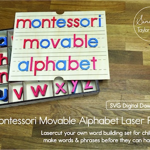 Arquivo de corte a laser do alfabeto móvel Montessori - download digital instantâneo