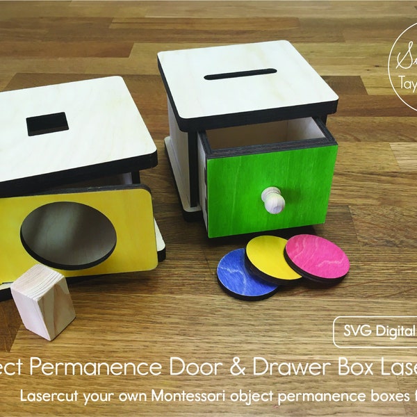 Objet Permanence Swing Door and Pull Draw Draw Box Laser Cut File - Téléchargement numérique instantané