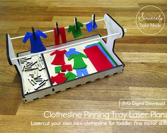 Clothesline Pinning Tray Laser Cut File - Instant Digital Download
