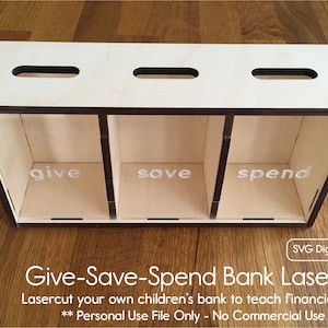 Give-Save-Spend Bank Laser Cut File - Instant Digital Download