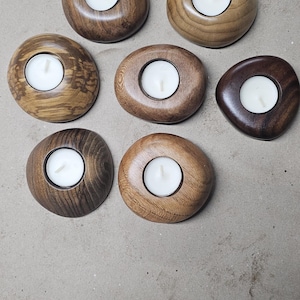 3 Pcs. Tea Light Wood Rock Candle Holders. Set of 3 Assorted woods