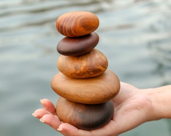 Assorted Stack of 5 Wood Rocks. Cairn stone stack, Rock sculpture, Anniversary gift, Birthday present, Interior decor, Beautiful Wood Rocks!