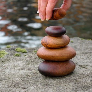 Assorted Stack of 5 Wood Rocks. Cairn stone stack, Rock sculpture, Anniversary gift, Birthday present, Interior decor, Beautiful Wood Rocks image 3