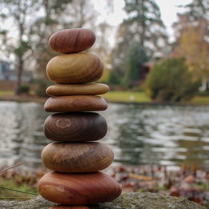 Assorted Stack of 7 Wood Rocks. Cairn stone stack, Rock sculpture, Anniversary gift, Birthday present, Interior decor, Beautiful Wood Rocks image 2