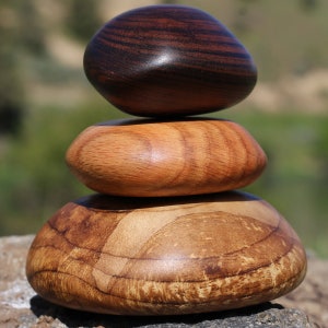 Assorted Stack of 3 Wood Rocks. Cairn stone stack, Rock sculpture, Anniversary gift, Birthday present, Interior decor, Beautiful Wood Rocks image 1