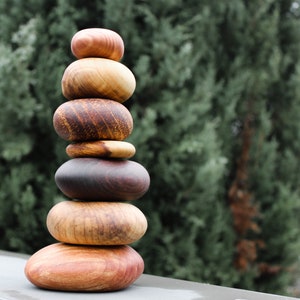 Assorted Stack of 7 Wood Rocks. Cairn stone stack, Rock sculpture, Anniversary gift, Birthday present, Interior decor, Beautiful Wood Rocks image 1