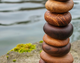 Assorted Stack of 10 Wood Rocks. Cairn rock stack, Rock sculpture, Anniversary gift, Birthday present, Interior decor, Beautiful Wood Rocks!