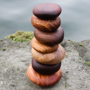 Assorted Stack of 7 Wood Rocks. Cairn stone stack, Rock sculpture, Anniversary gift, Birthday present, Interior decor, Beautiful Wood Rocks image 3