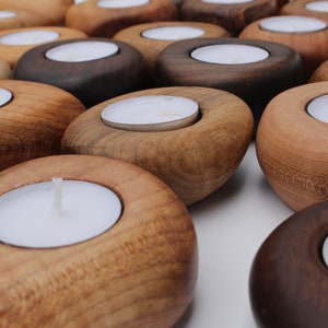 3 Pcs. Tea Light Wood Rock Candle Holders. Set of 3 Assorted woods image 3