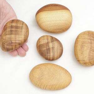 Set of 5 Myrtle Wood Rocks! Wooden cairn style rock stack. Zen home decor. Open ended play objects. Decorative wood pebbles and stones.