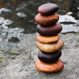 Assorted Stack of 7 Wood Rocks. Cairn stone stack, Rock sculpture, Anniversary gift, Birthday present, Interior decor, Beautiful Wood Rocks image 4